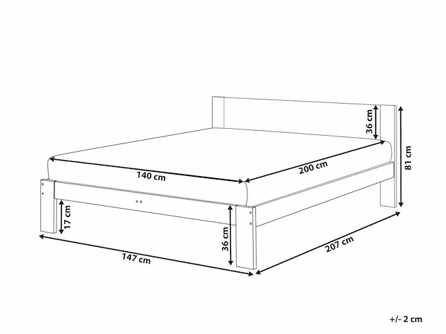 Tweepersoonsbed 140 x 200 cm in wit hout - afbeelding 2 van  8