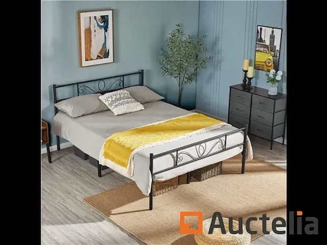 Tweepersoonsbed 140 x 200 cm metaal voor volwassenen - afbeelding 4 van  7
