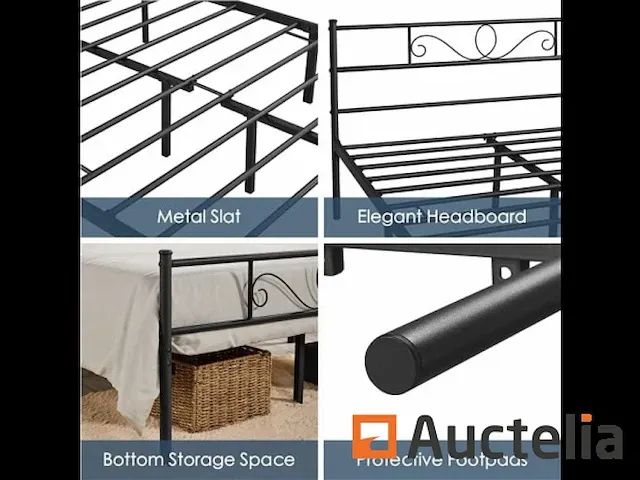Tweepersoonsbed 140 x 200 cm metaal voor volwassenen - afbeelding 7 van  7