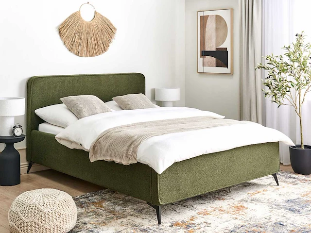Tweepersoonsbed 160 x 200 cm in groen bouclé - afbeelding 1 van  11