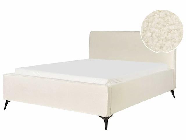 Tweepersoonsbed 160 x 200 cm in roomwit bouclé - afbeelding 6 van  10