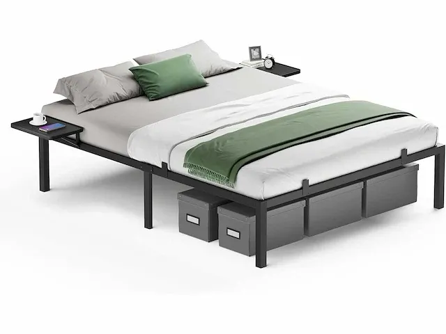 Tweepersoonsbed, tweepersoonsbed, metalen bedframe met planken - afbeelding 1 van  6