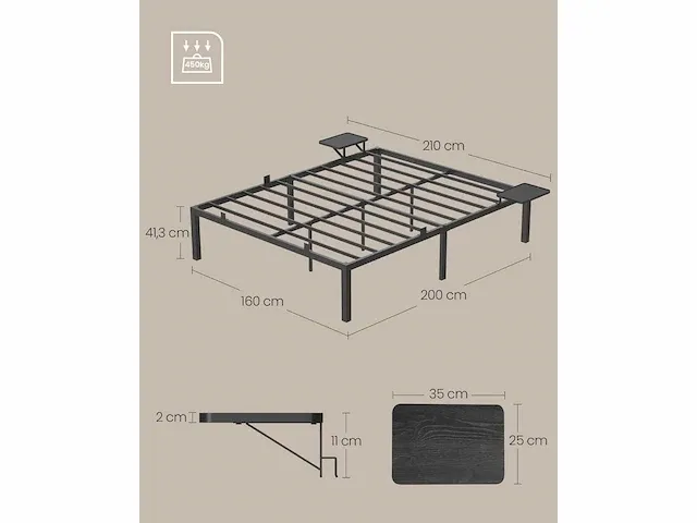 Tweepersoonsbed, tweepersoonsbed, metalen bedframe met planken - afbeelding 3 van  6