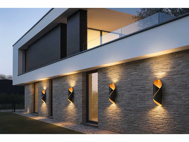 Tweerichtings led wandlamp – 2x3w – 3500k neutraal wit – zwart – ip54 (sw-35) (x6) - afbeelding 1 van  3
