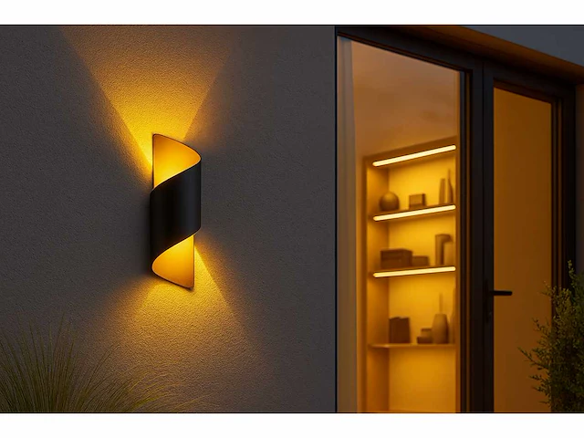 Tweerichtings led wandlamp – 2x3w – 3500k neutraal wit – zwart/goud – ip54 (sw-34) (x10) - afbeelding 1 van  5