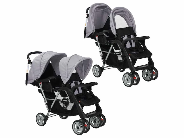 Tweezits kinderwagen staal grijs en zwart - afbeelding 2 van  9