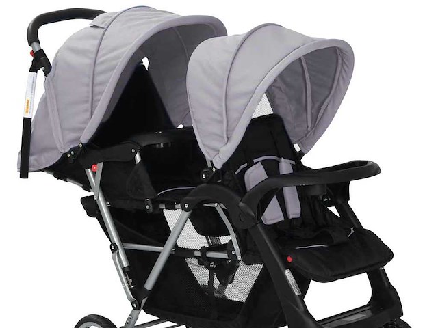 Tweezits kinderwagen staal grijs en zwart - afbeelding 1 van  9