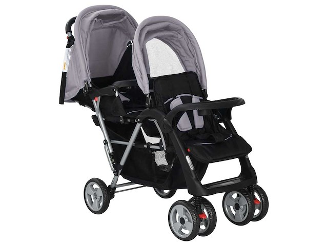 Tweezits kinderwagen staal grijs en zwart - afbeelding 4 van  9