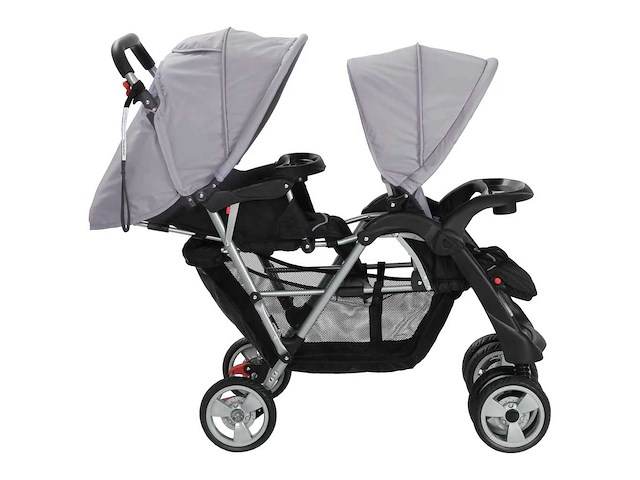 Tweezits kinderwagen staal grijs en zwart - afbeelding 5 van  9