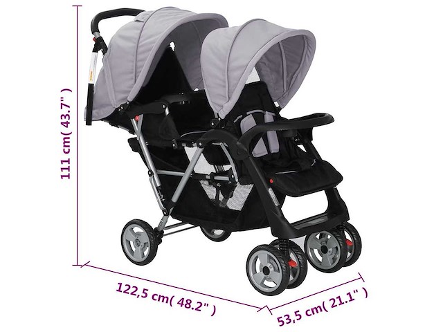 Tweezits kinderwagen staal grijs en zwart - afbeelding 9 van  9