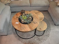 U-vormig grijs stoffen salon afm. 345x200, 3-delige salontafel zwart metalen voet, rond tapijtje - afbeelding 2 van  4