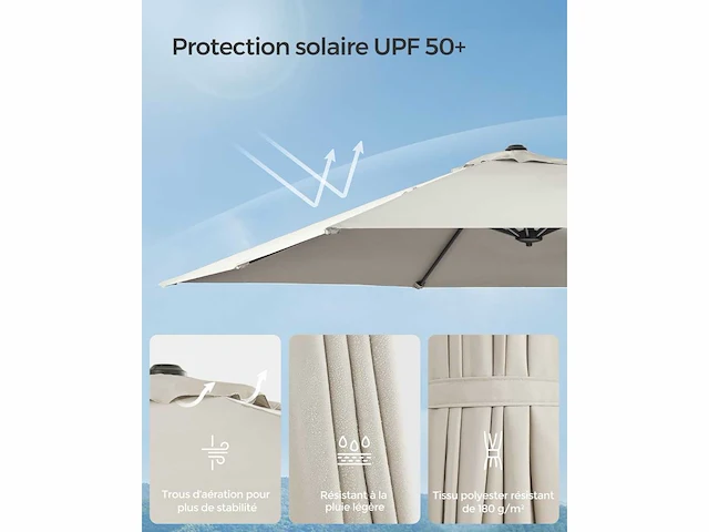Uitkragende tuinparasol 270 x 270 cm, upf 50+ parasol voor buiten - afbeelding 2 van  4