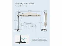 Uitkragende tuinparasol 270 x 270 cm, upf 50+ parasol voor buiten - afbeelding 4 van  4