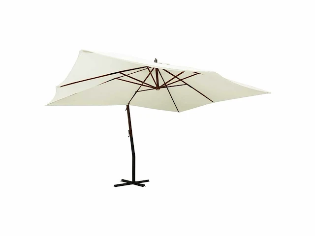 Uitkragende tuinparasol met zand witte houten paal - afbeelding 1 van  7
