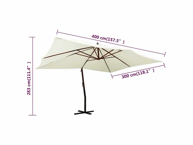 Uitkragende tuinparasol met zand witte houten paal - afbeelding 7 van  7