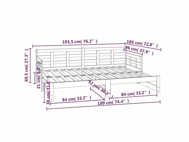 Uitschuifbaar bed - zwart 2x(90x190) cm - afbeelding 8 van  8