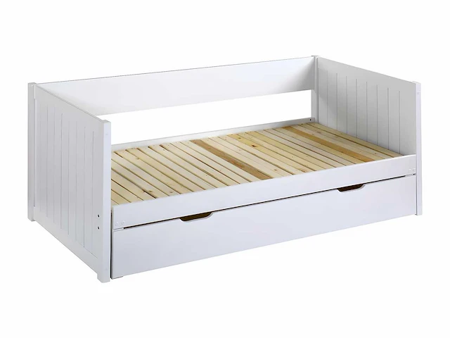 Uitschuifbaar bed met zitbank 90 x 190 of 174 x 190 cm - met kam, bedbodem en lade - grenen en mdf - wit - afbeelding 2 van  7