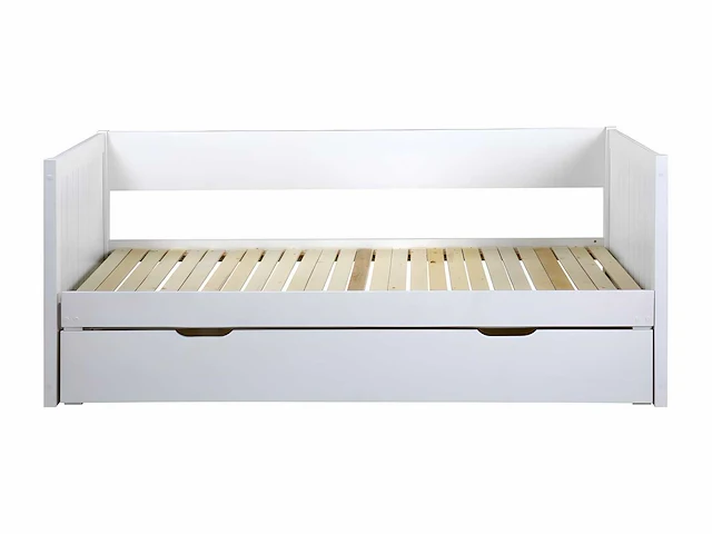 Uitschuifbaar bed met zitbank 90 x 190 of 174 x 190 cm - met kam, bedbodem en lade - grenen en mdf - wit - afbeelding 3 van  7