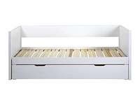 Uitschuifbaar bed met zitbank 90 x 190 of 174 x 190 cm - met kam, bedbodem en lade - grenen en mdf - wit - afbeelding 3 van  7