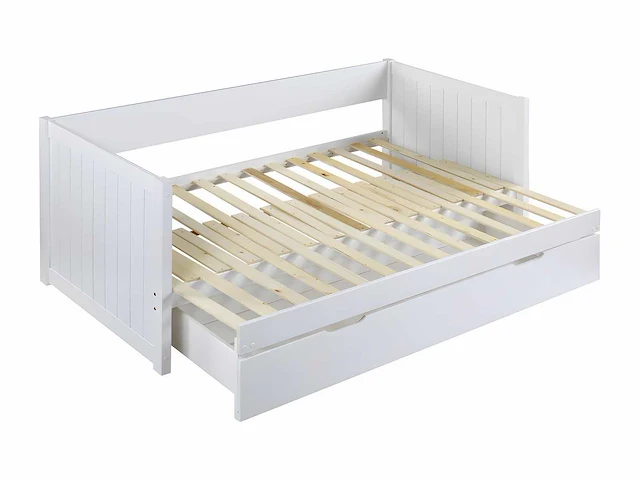 Uitschuifbaar bed met zitbank 90 x 190 of 174 x 190 cm - met kam, bedbodem en lade - grenen en mdf - wit - afbeelding 4 van  7