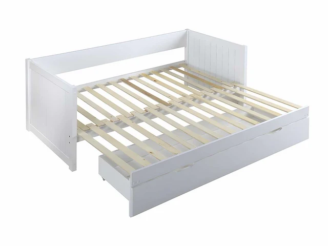 Uitschuifbaar bed met zitbank 90 x 190 of 174 x 190 cm - met kam, bedbodem en lade - grenen en mdf - wit - afbeelding 5 van  7