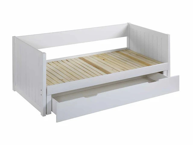 Uitschuifbaar bed met zitbank 90 x 190 of 174 x 190 cm - met kam, bedbodem en lade - grenen en mdf - wit - afbeelding 6 van  7