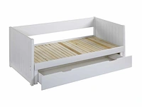Uitschuifbaar bed met zitbank 90 x 190 of 174 x 190 cm - met kam, bedbodem en lade - grenen en mdf - wit - afbeelding 6 van  7