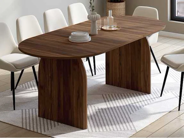 Uitschuifbare dienblad eettafel 160-200cm met walnoot houteffect - afbeelding 1 van  10