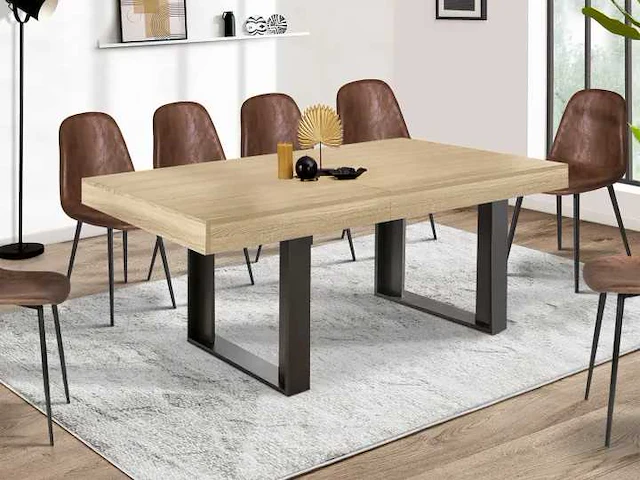 Uitschuifbare eettafel - hout en zwart - afbeelding 1 van  7