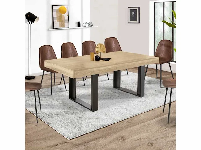 Uitschuifbare eettafel - hout en zwart - afbeelding 2 van  7