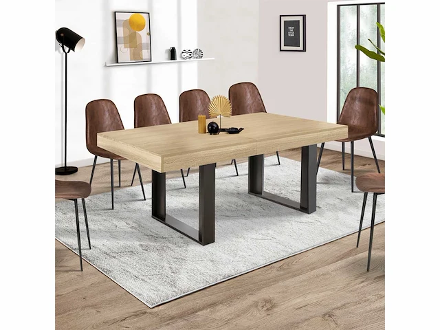 Uitschuifbare eettafel - hout en zwart - afbeelding 5 van  7