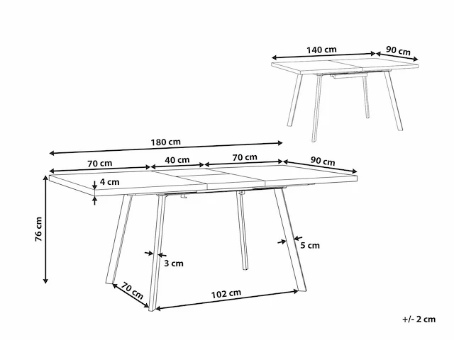 Uitschuifbare eettafel licht houteffect / zwart 140/180 x 90 cm - afbeelding 5 van  5