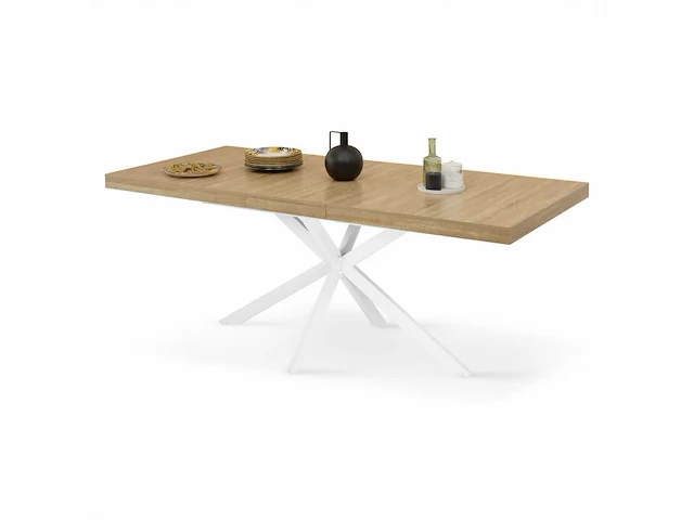 Uitschuifbare eettafels 160x200 - houten blad en gekruiste poten - hout - wit - afbeelding 7 van  8