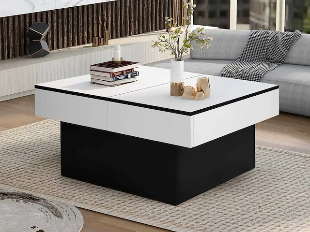 Uitschuifbare salontafel - wit - zwart - afbeelding 1 van  6