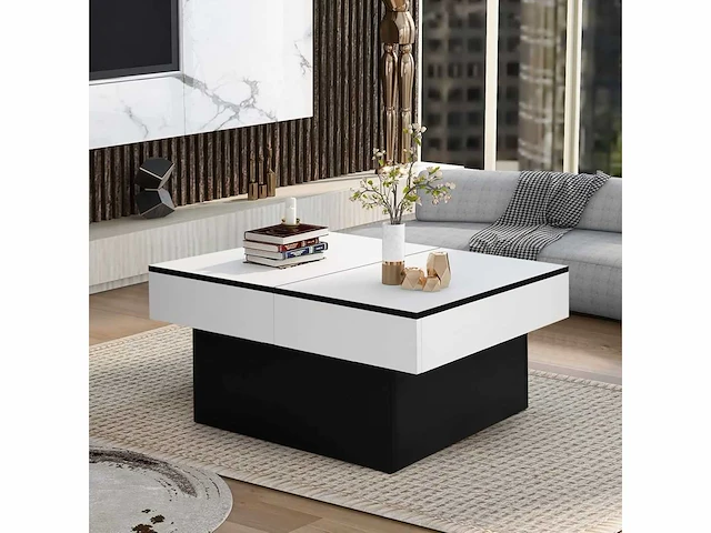 Uitschuifbare salontafel - wit - zwart - afbeelding 2 van  6