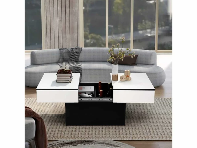 Uitschuifbare salontafel - wit - zwart - afbeelding 6 van  6