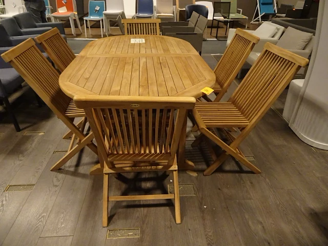 Uitschuifbare teak tafel incl. 6x teak plooistoel - afbeelding 1 van  5