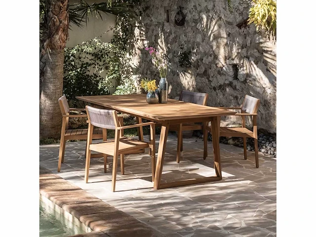 Uitschuifbare tuintafel in fsc teak - licht hout (8 tot 10 zitplaatsen) - afbeelding 17 van  32