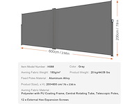 Uitschuifbare zijluifel – buitenscherm – 200 x 590 cm - afbeelding 7 van  8