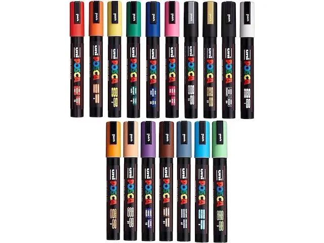 Uni posca - pc-5m markeerstiften (17 stuks) - afbeelding 1 van  1