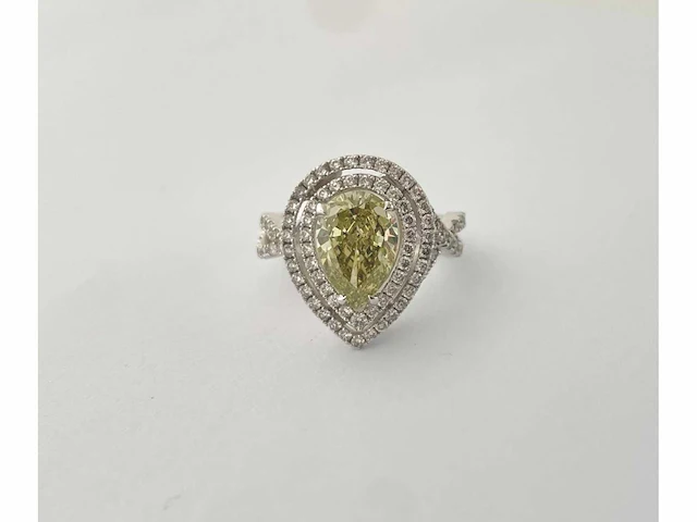 Unieke wit gouden ring met gele pearshape diamant (rg14017) - afbeelding 7 van  11