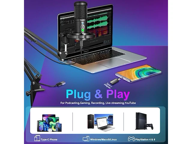 Usb-condensatorpodcastmicrofoonset - afbeelding 2 van  4