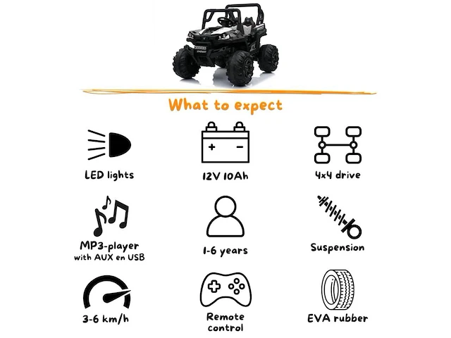 Utv 4x4 elektrische kinderauto 12v - 1 tot 6 jaar - rubberen banden - wit (nieuw) - afbeelding 6 van  7