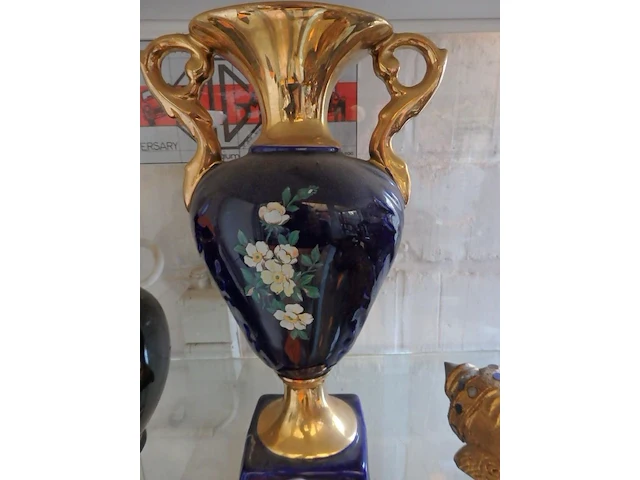 Vaas blauw/goud - afbeelding 1 van  2