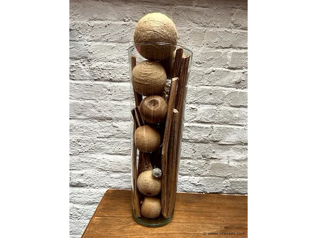 Vaas glas met decoratie h:40cm - afbeelding 1 van  1