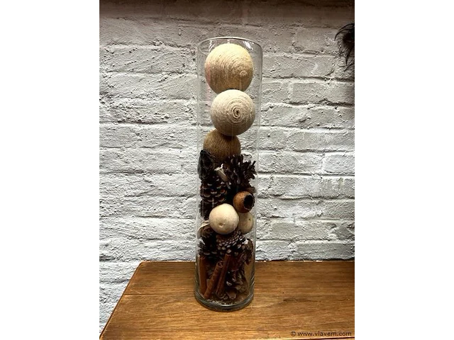 Vaas glas met decoratie h:45cm - afbeelding 1 van  1
