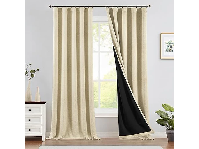 Verduisterende gordijnen -lichtbruin/beige-210x130cm - afbeelding 2 van  3