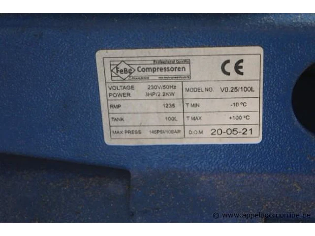 Verrijdbare compressor febe compressoren, 100l, bj 2021 - afbeelding 2 van  2