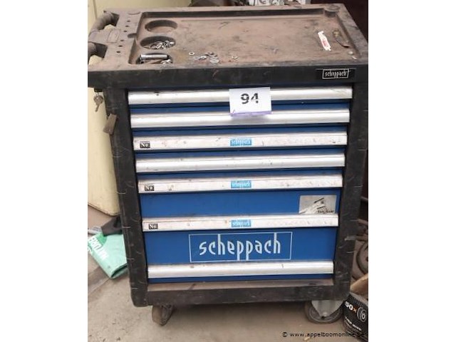 Verrijdbare gereedschapswagen scheppach met inhoud - afbeelding 1 van  5