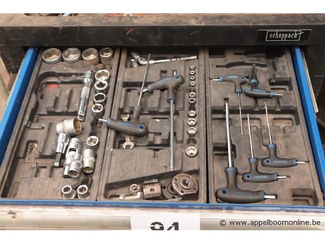 Verrijdbare gereedschapswagen scheppach met inhoud - afbeelding 2 van  5